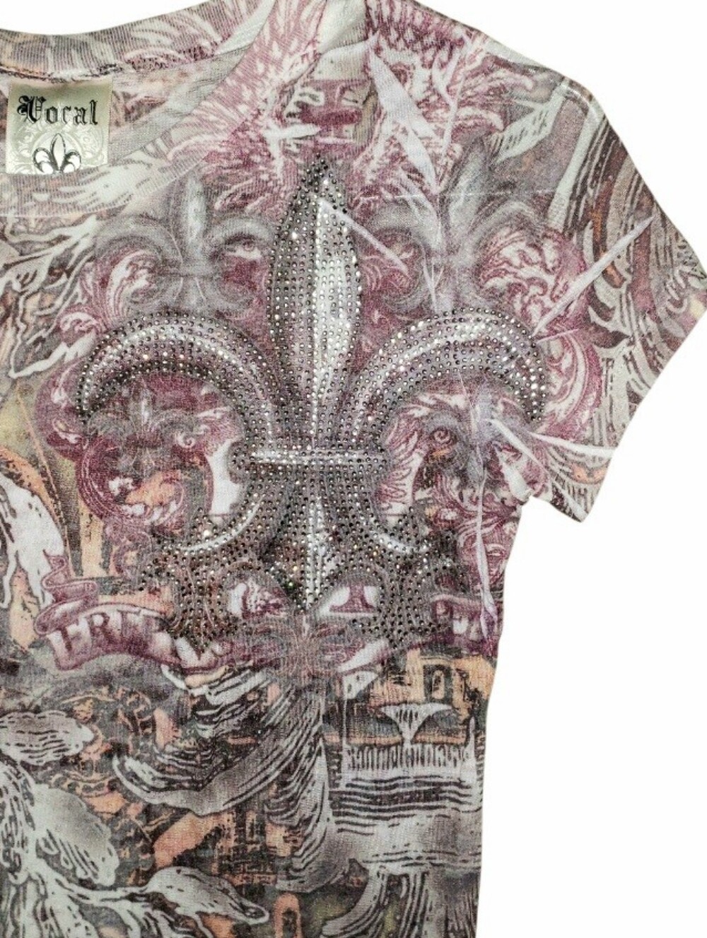 Vintage Y2K Vocal Burnout Bling Rhinestone Embellished All Over Print Shirt